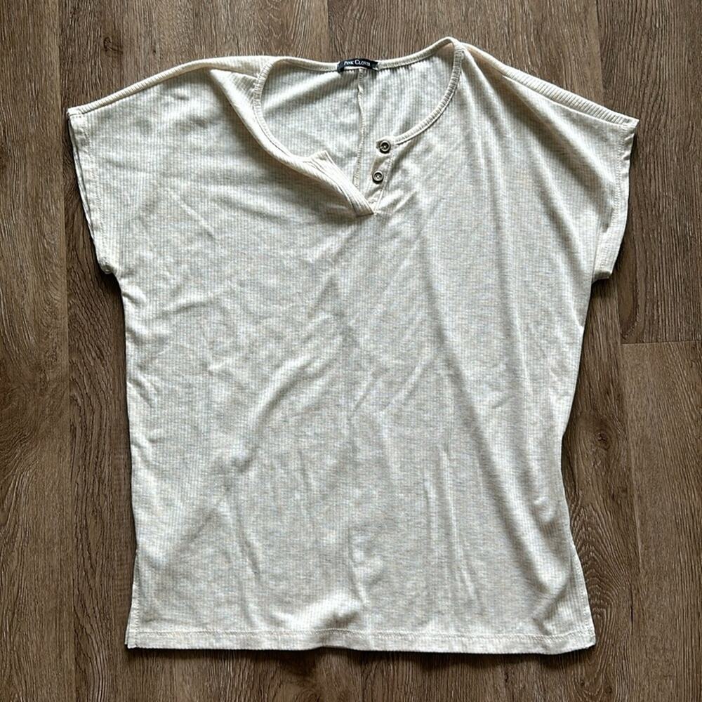 Pink Clover Bronte Henley Knit‎ Tee Shirt Cream Size Small